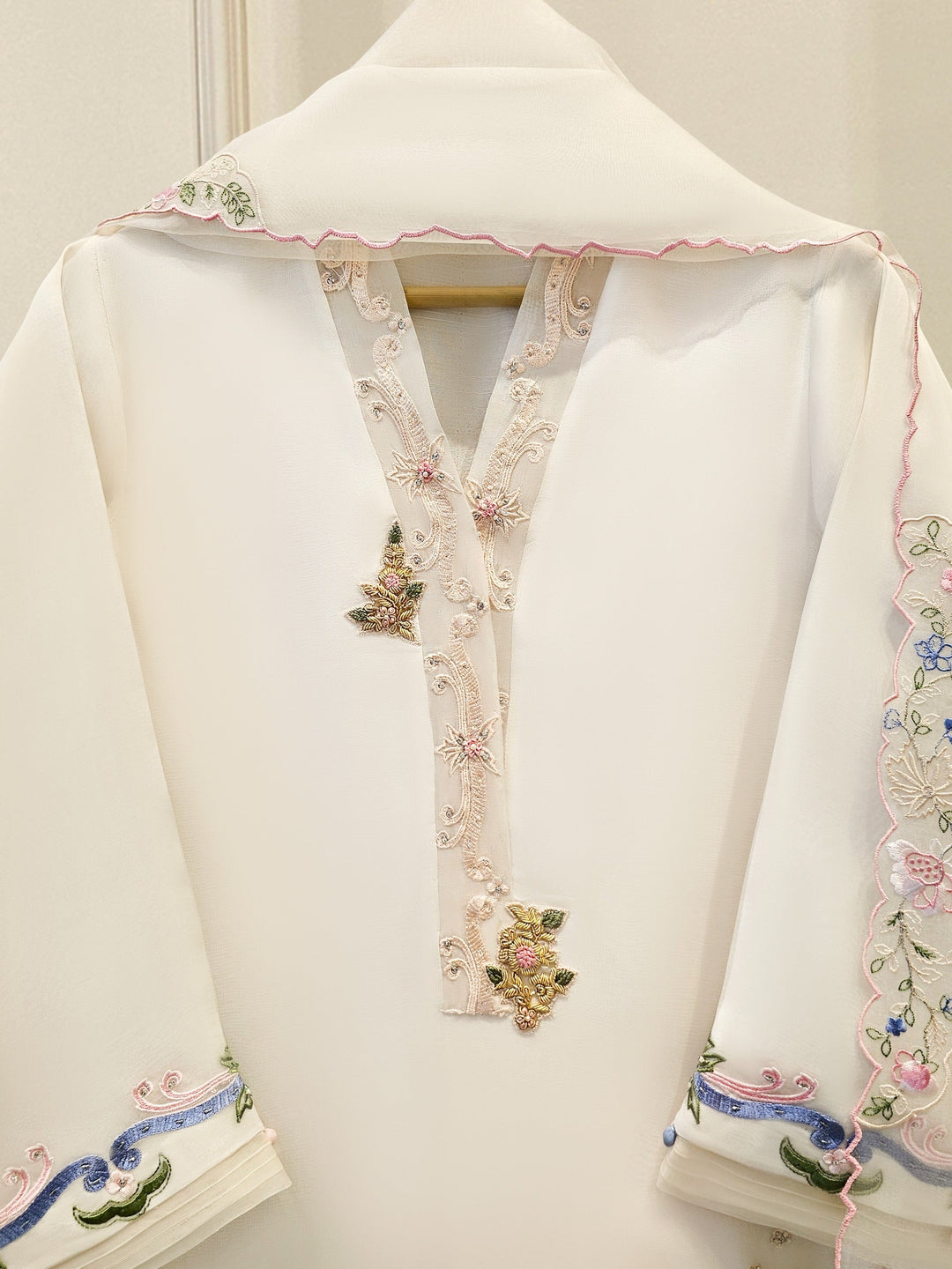 3 Piece - Pure Organza Embroidered Suit S111674