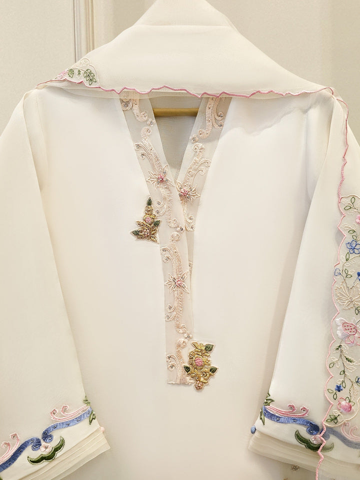 3 Piece - Pure Organza Embroidered Suit S111674