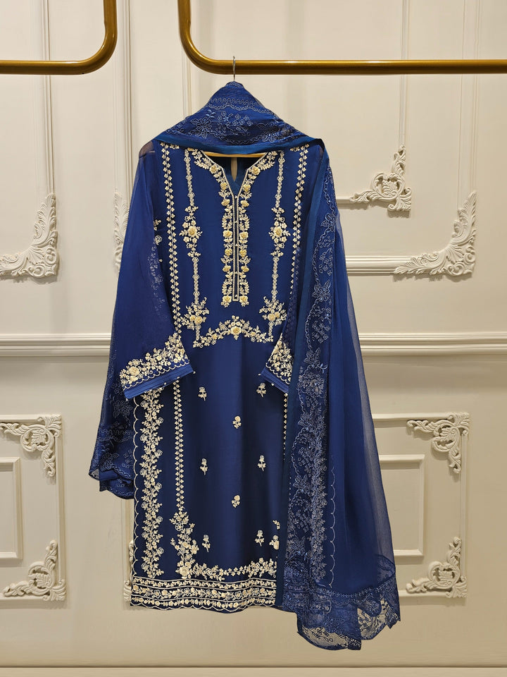 3 Piece - Pure Chiffon Embroidered Suit S111649