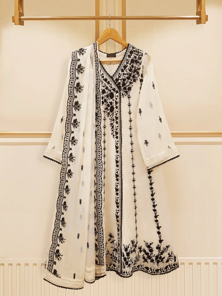 3 Piece - Pure Cotton Net Embroidered Suit S108615