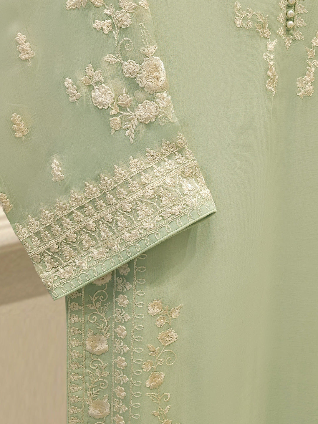 3 Piece - Pure Chiffon Embroidered Suit S112185