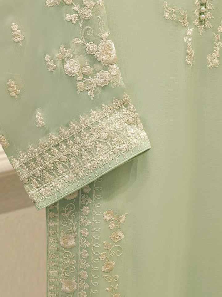 3 Piece - Pure Chiffon Embroidered Suit S112185
