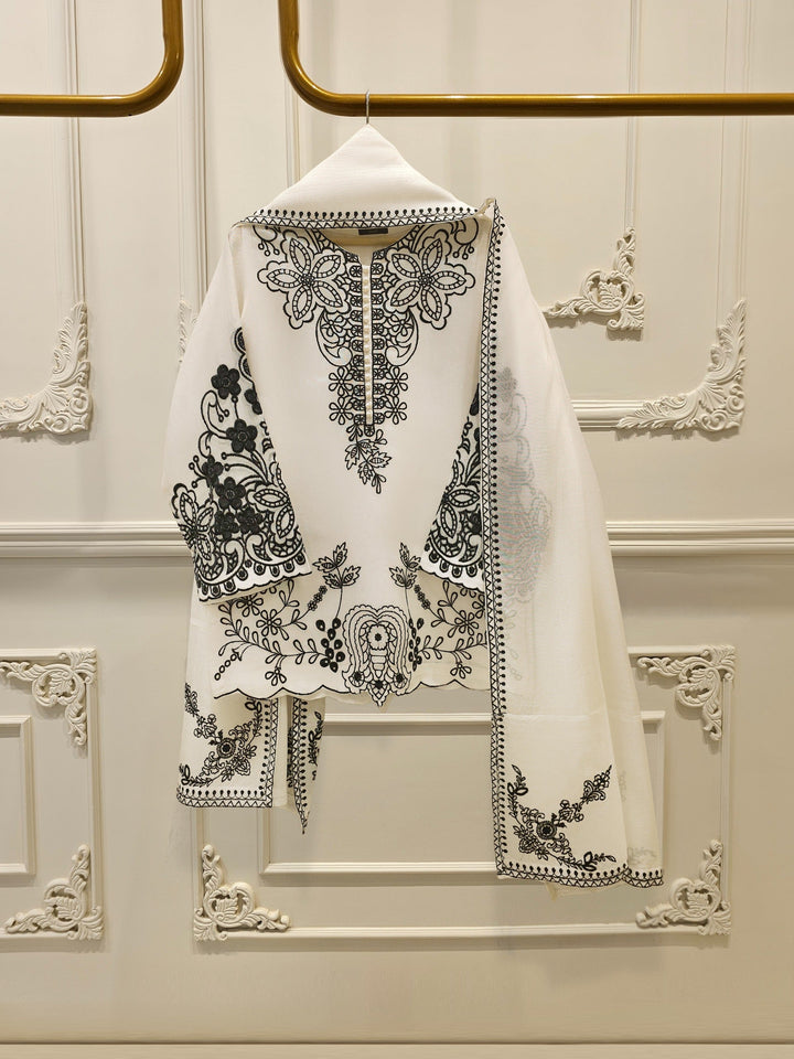 3 Piece - Pure Embroidered Cotton Net Suit S111984