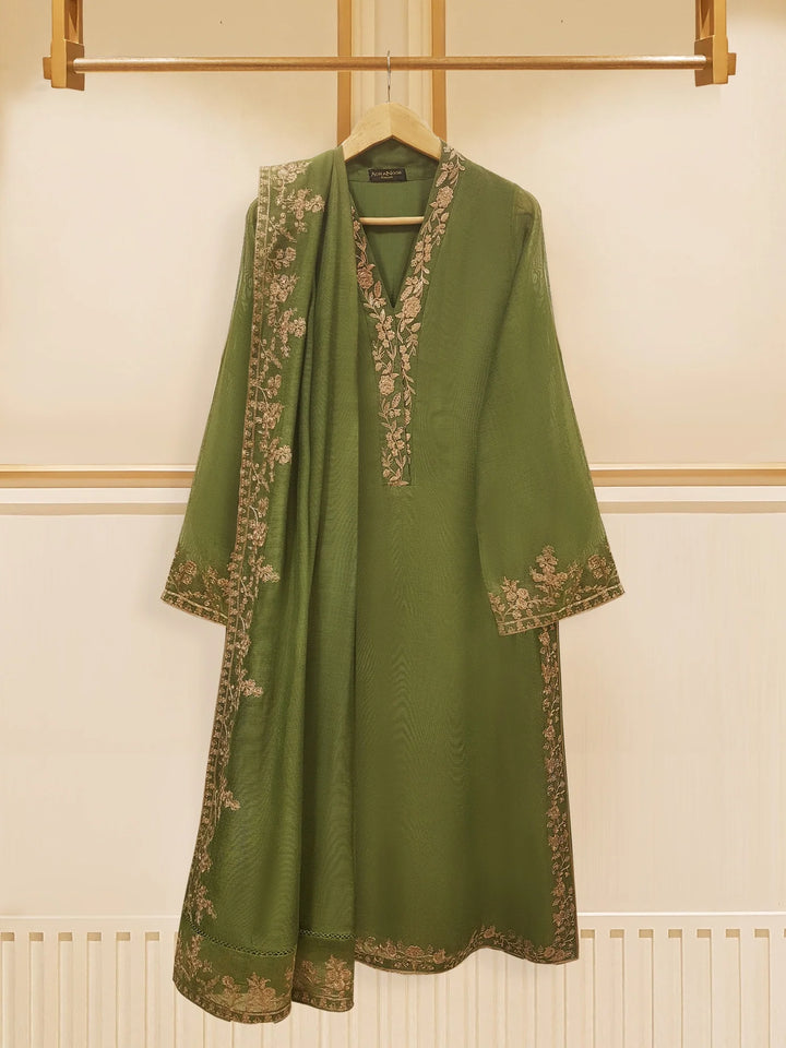 3 Piece - Pure Cotton Net Embroidered Suit S108719