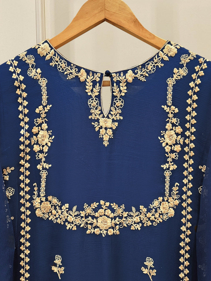 3 Piece - Pure Chiffon Embroidered Suit S111649