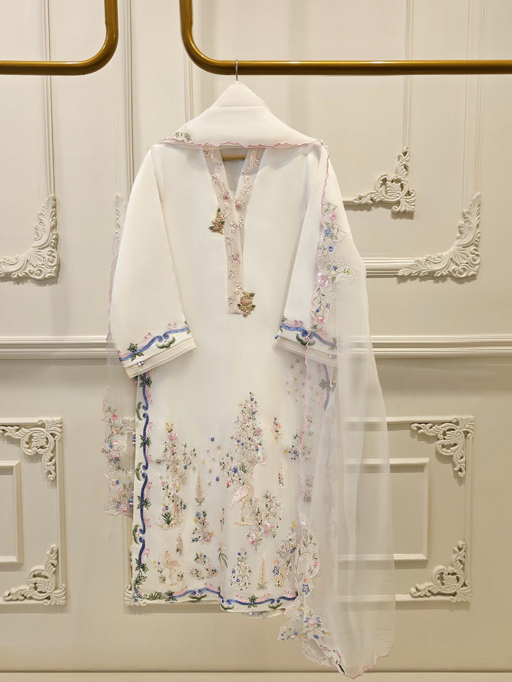 3 Piece - Pure Organza Embroidered Suit S111674