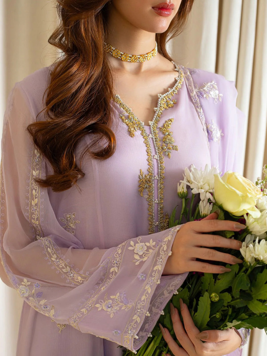 3 Piece - Embroidered Chiffon Suit S109876