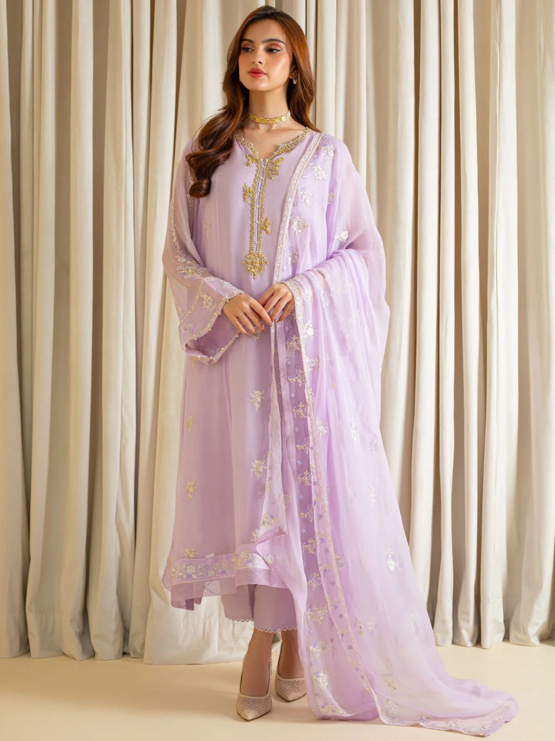 3 Piece - Embroidered Chiffon Suit S109876