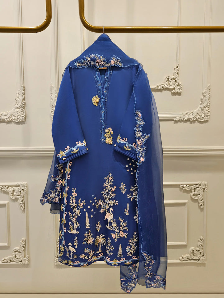 3 Piece - Pure Organza Embroidered Suit S111652