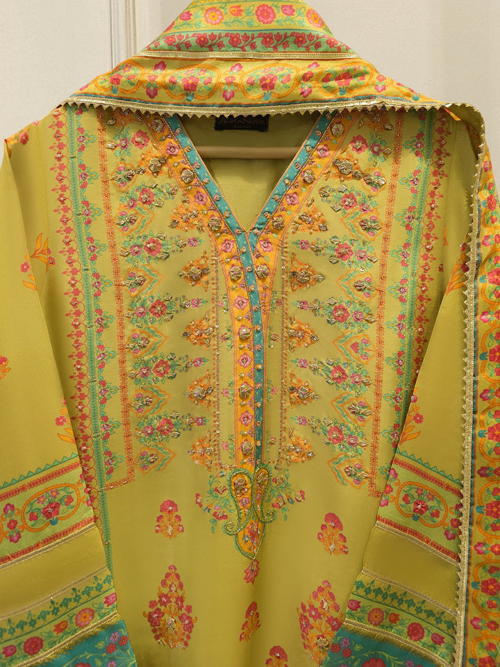 3 Piece- 100% Pure Raw Silk Embroidered Suit S111873