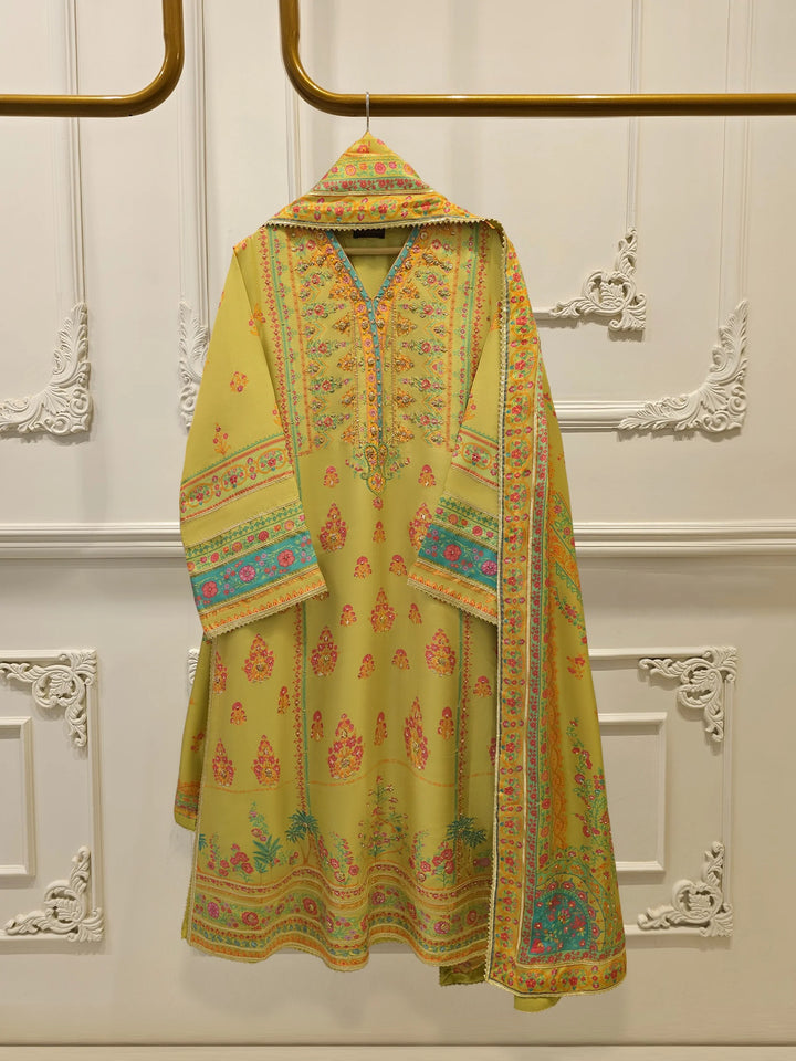 3 Piece- 100% Pure Raw Silk Embroidered Suit S111873