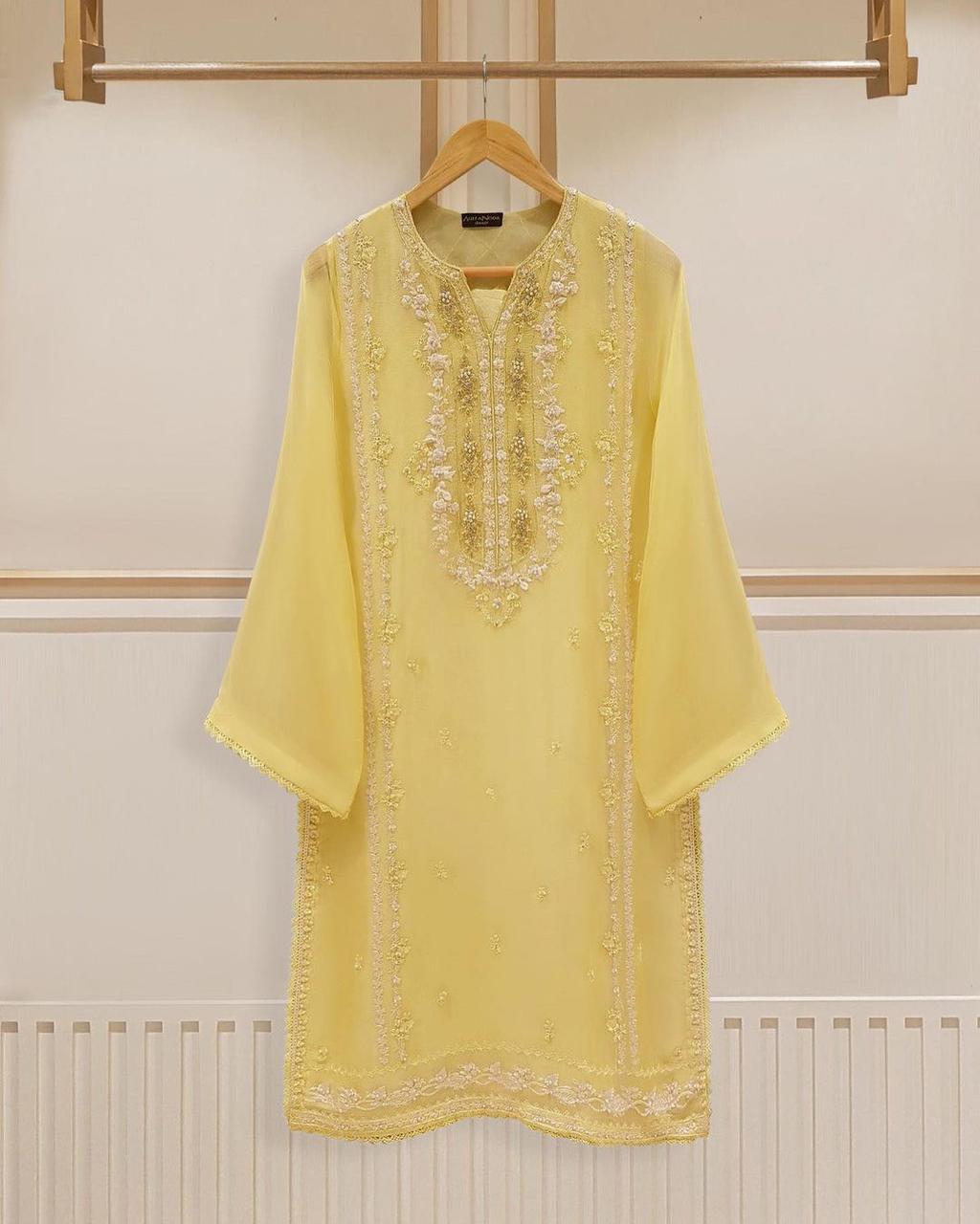 PURE CHIFFON HAND EMBROIDERED SHIRT DUPATTA AND PANTS S107097