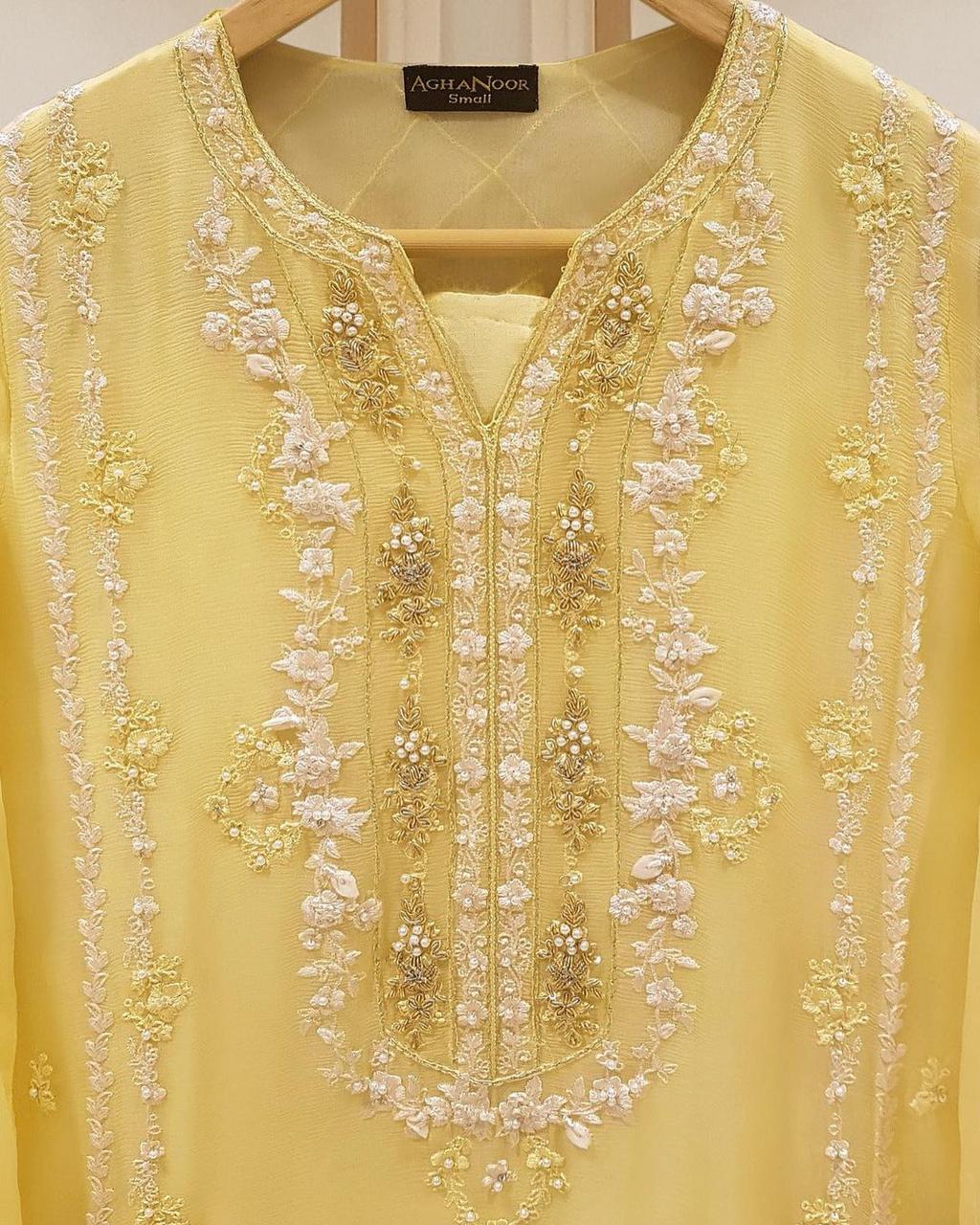 PURE CHIFFON HAND EMBROIDERED SHIRT DUPATTA AND PANTS S107097