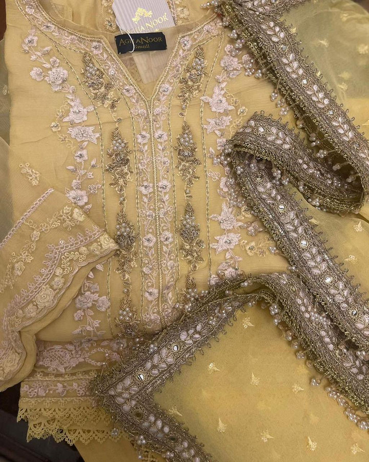 PURE CHIFFON HAND EMBROIDERED SHIRT DUPATTA AND PANTS S107097