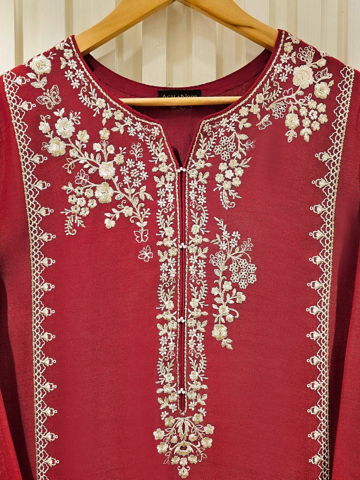 3 Piece - Pure Cotton Net Embroidered Suit S111341