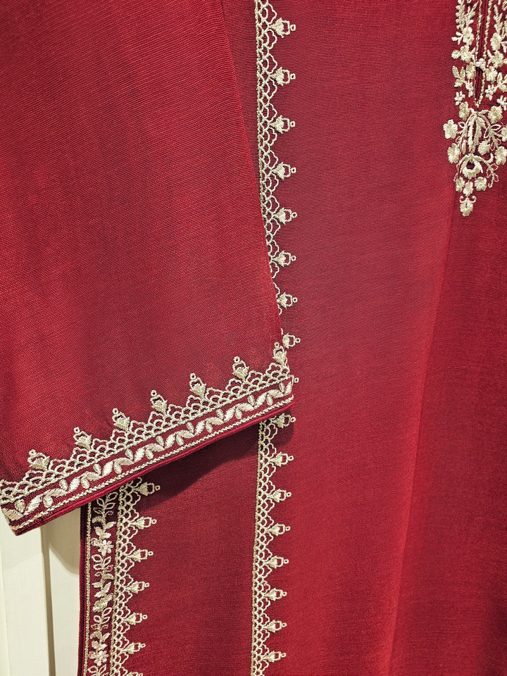 3 Piece - Pure Cotton Net Embroidered Suit S111341