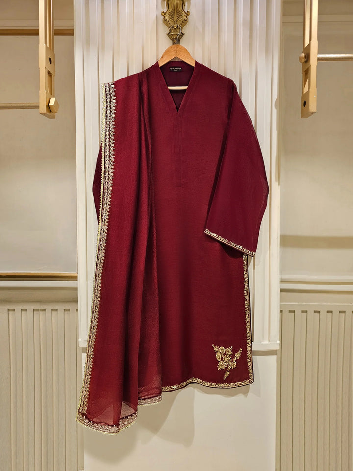 3 Piece - Pure Cotton Net Embroidered Suit S111408