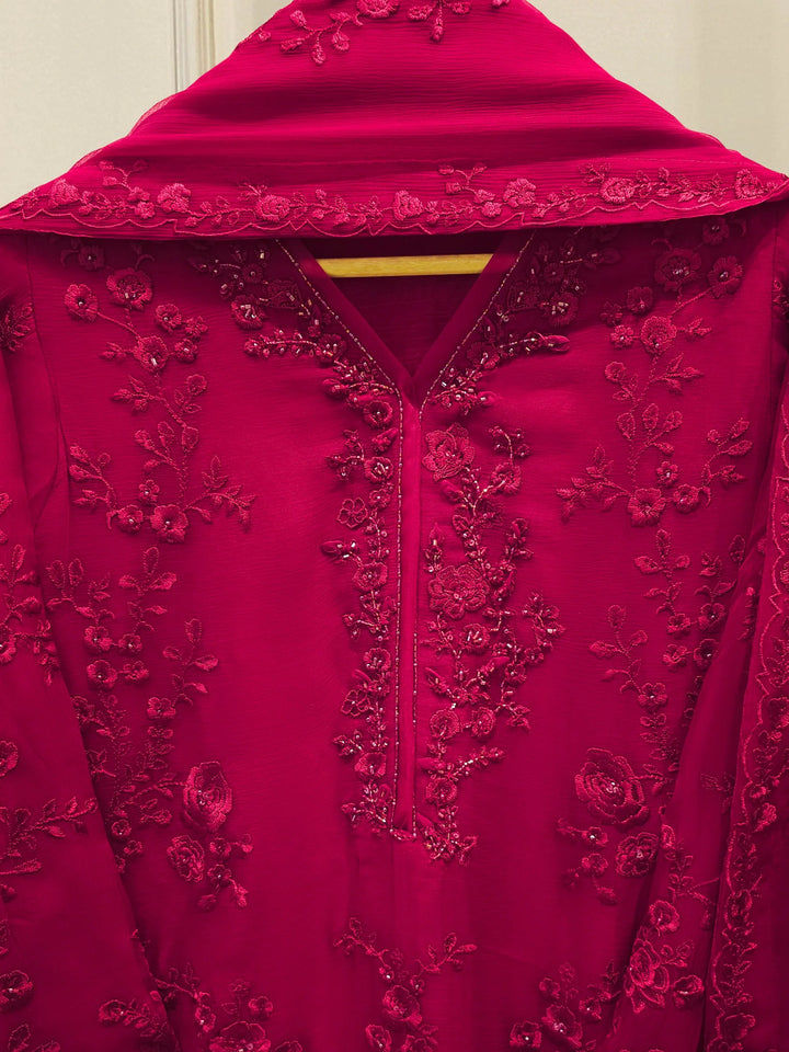 3 Piece - Pure Chiffon Embroidered Suit S112682