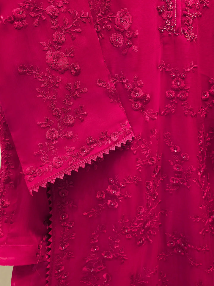 3 Piece - Pure Chiffon Embroidered Suit S112682