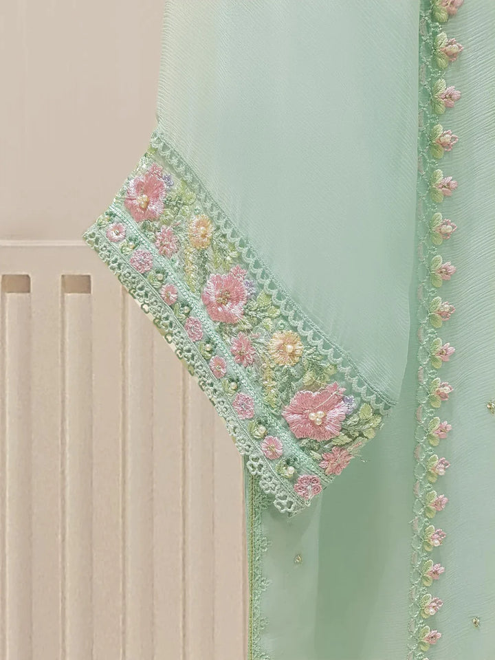 TWO PIECE 100% PURE CHIFFON BEAUTIFUL EMBROIDERED S106859