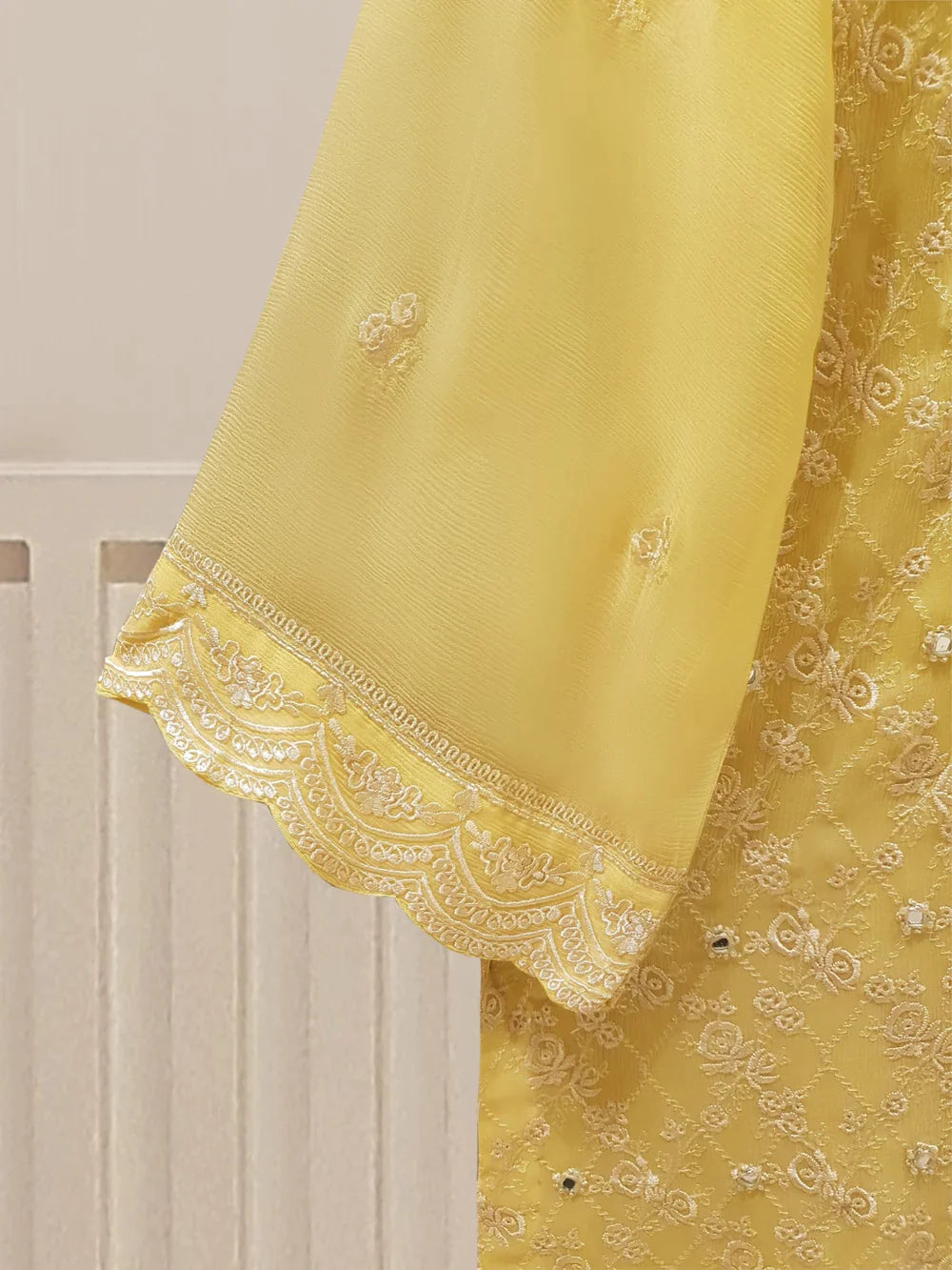 TWO PIECE 100% PURE CHIFFON EMBROIDERED S107092