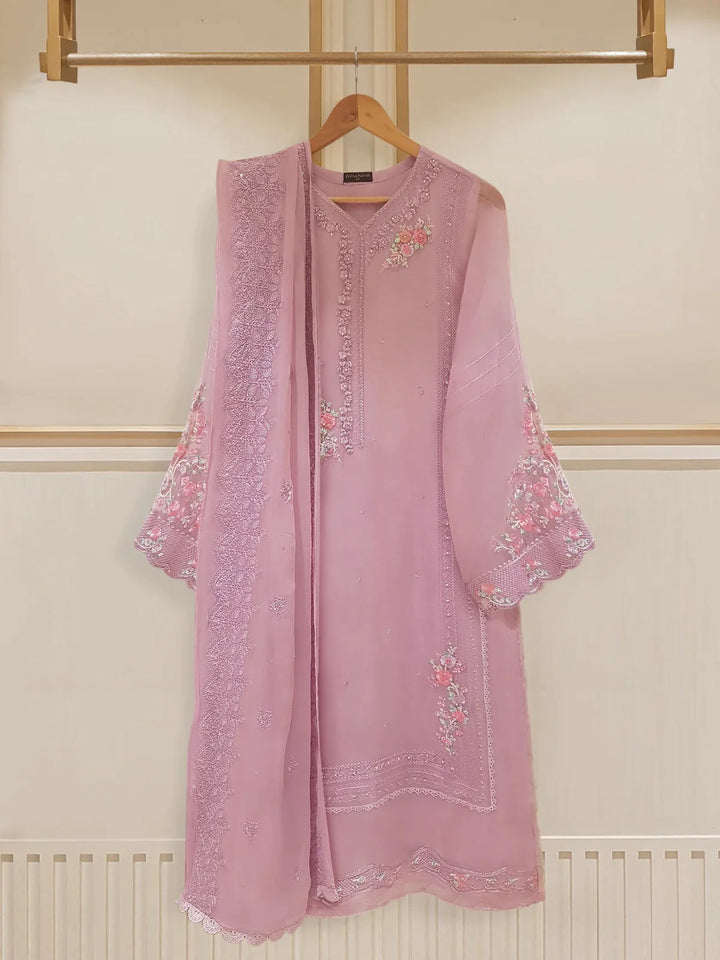 TWO PIECE 100% PURE CHIFFON BEAUTIFUL EMBROIDERED S107345
