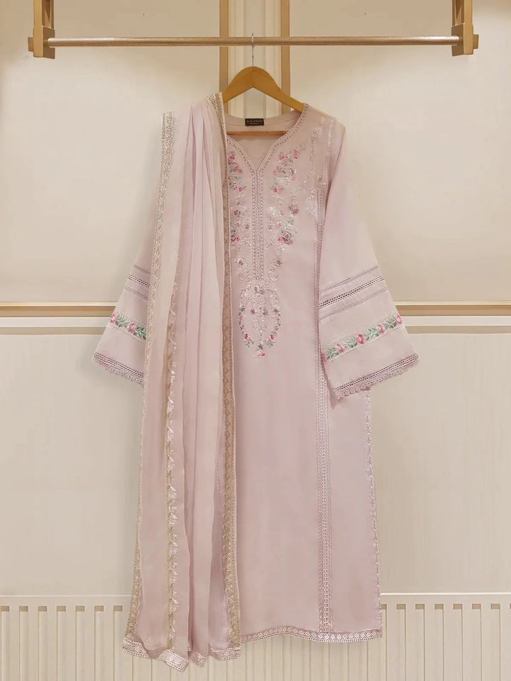 TWO PIECE FINE JACQUARD LAWN EMBROIDERED SHIRT WITH CHIFFON DUPATTA S107523