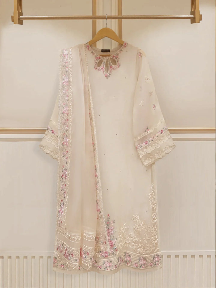 THREE  PIECE PURE ORGANZA SHIRT & DUPATTA EMBROIDERED S107512