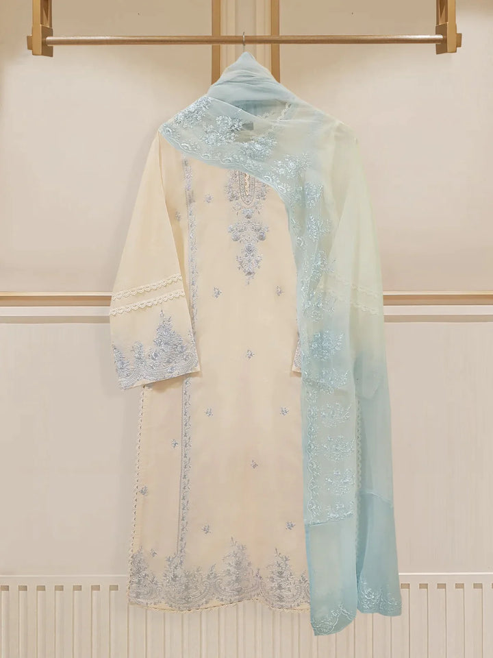 TWO PIECE FINE JACQUARD LAWN EMBROIDERED SHIRT WITH CHIFFON DUPATTA S107631