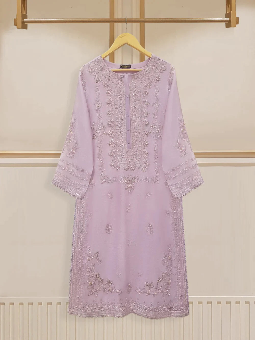 THREE PIECE PURE COTTON NET SHIRT WITH DUPATTA AND SILK PANTS S107858