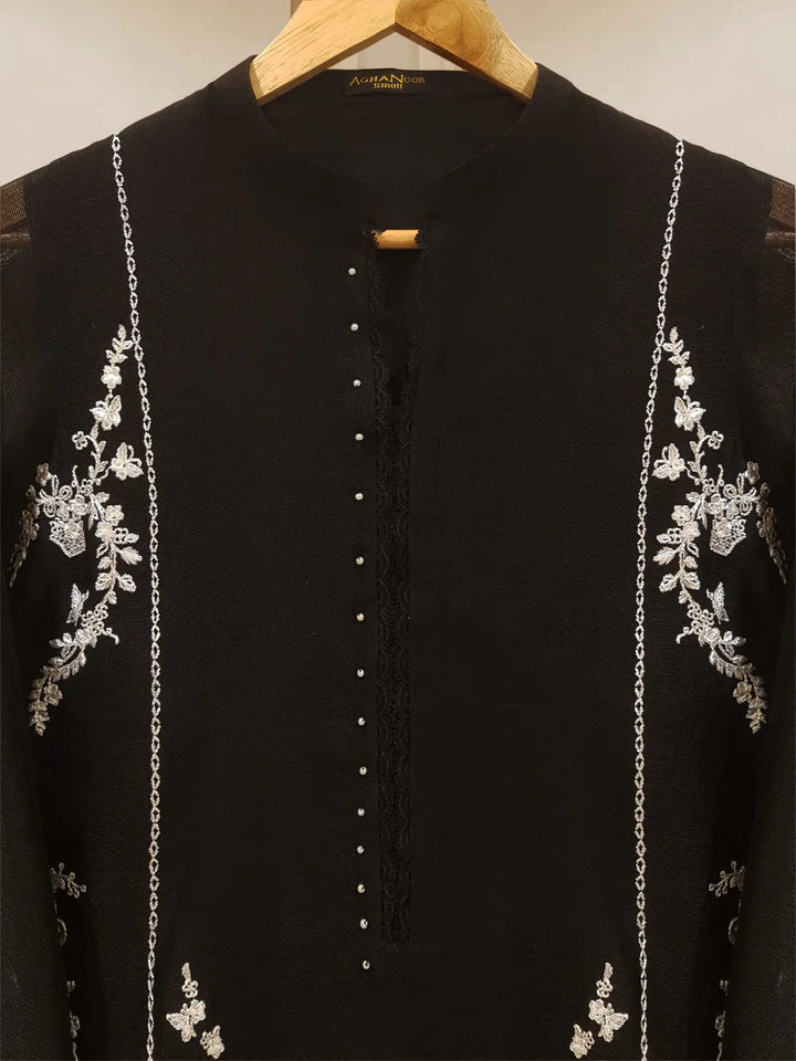 THREE PIECE PURE COTTON NET SHIRT WITH DUPATTA AND SILK PANTS S107995