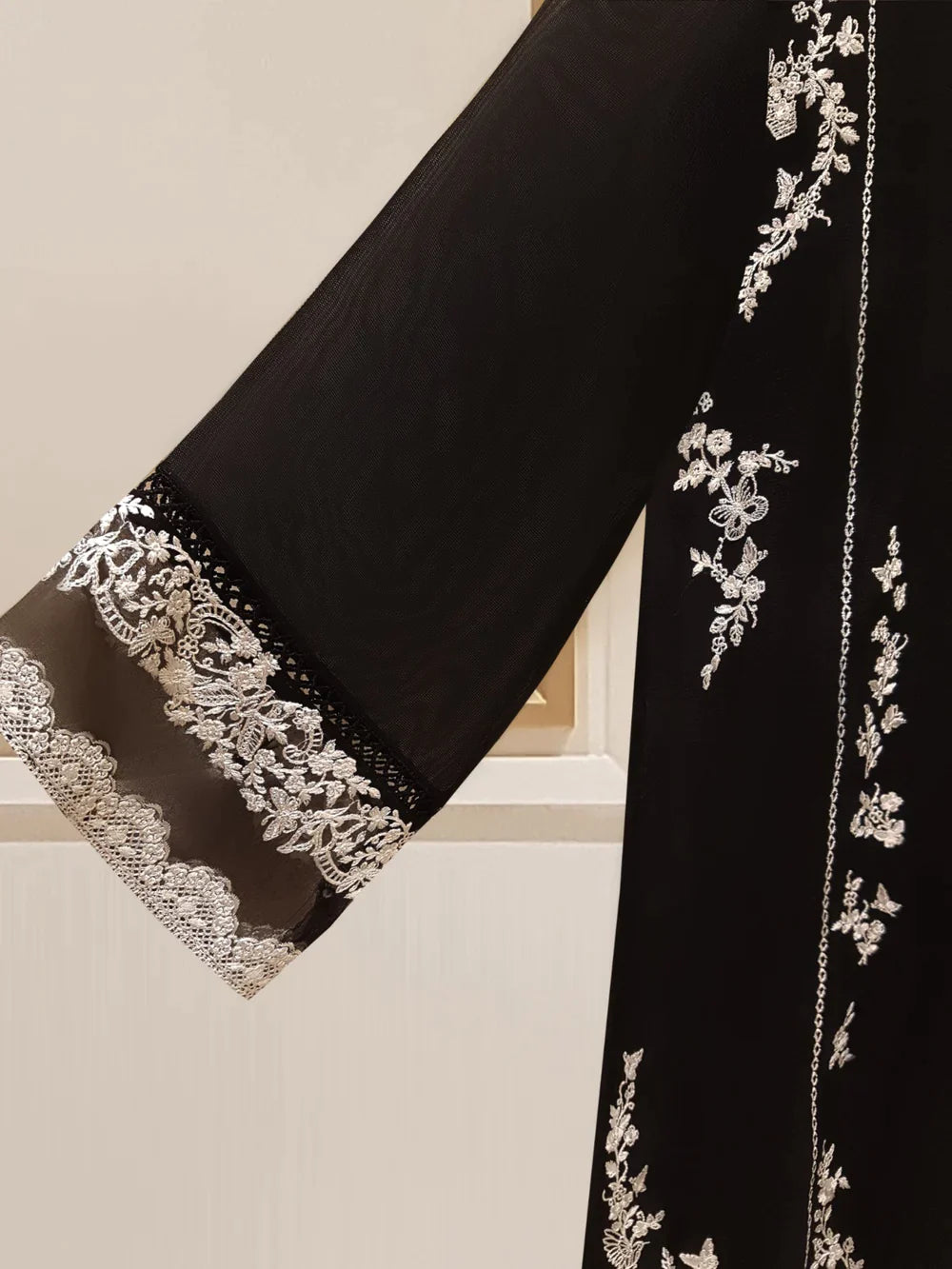 THREE PIECE PURE COTTON NET SHIRT WITH DUPATTA AND SILK PANTS S107995